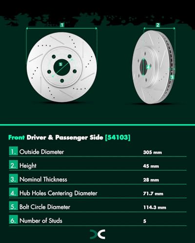SCITOO Brake Kits Front Drilled Slotted Brake Rotors and Semi Metallic Pads - size: Front 54103 + D931 [2+4PCS]