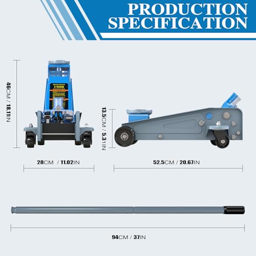 LARBANKE Floor Jack,3 Ton Capacity Fast Lift,Carbon Steel with Wheels car Jack,Heavy Car Floor Jack Max Lift Height 18.15",Providing Stable Support for Various Cars,Blue