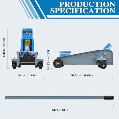 LARBANKE Floor Jack,3 Ton Capacity Fast Lift,Carbon Steel with Wheels car Jack,Heavy Car Floor Jack Max Lift Height 18.15",Providing Stable Support for Various Cars,Blue