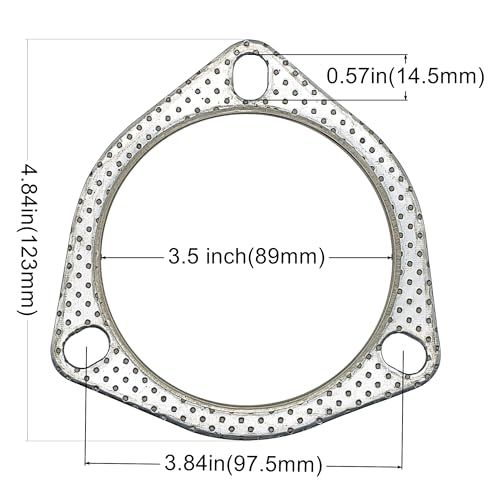 3.5 Inch Exhaust Gasket 3-Bolt 89mm Flange High Temperature Graphite - size: 3.5 in