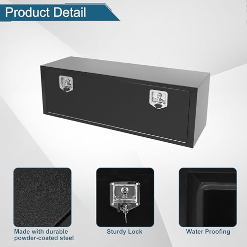 48"X14"X16" Underbody Truck Box Black Heavy Duty Steel Trailer Box Pick Up Truck Tool Box Storage Organizer w/Lock & eys - size: 48"x14"x16"