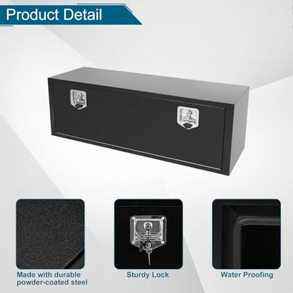 48"X14"X16" Underbody Truck Box Black Heavy Duty Steel Trailer Box Pick Up Truck Tool Box Storage Organizer w/Lock & eys - size: 48"x14"x16"