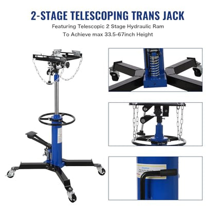 1100 LBS Transmission Jack High Lift 2-Stage 33.8"-72.8" Height
