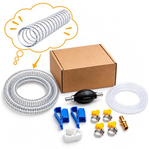Siphon Pump for Gasoline, Manual Fuel Transfer Pump with 2 PVC Hoses, Portable Hand Oil Extractor Pump for Gas Diesel Water, Car Motorcycle Lawn Mower Fluid Transfer Tool