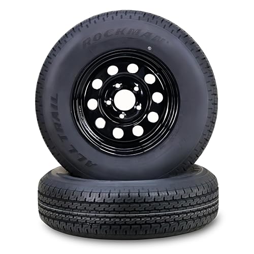 ROCKMAN Trailer Tire Wheel ST205/75R14 8-Ply D 105M 5X4.5 Black Mod Rim Pk2 - size: ST205/75R14 8PR /5x4.5