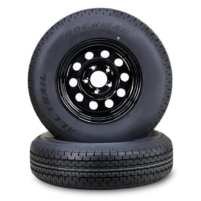 ROCKMAN Trailer Tire Wheel ST205/75R14 8-Ply D 105M 5X4.5 Black Mod Rim Pk2 - size: ST205/75R14 8PR /5x4.5