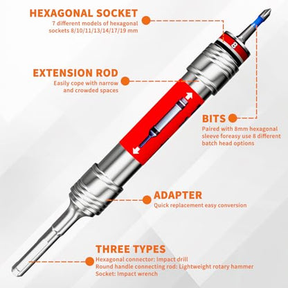 Power Nut Driver Set 19PCS 5-Inch Extended Reach Hollow Nut Driver Shaft