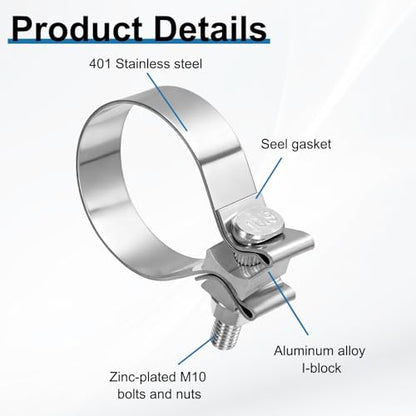 HARFINGTON 410 Stainless Steel Exhaust Clamp 2.56" Butt Joint Narrow Band Muffler Seal Exhaust Narrow Lap Butt Clamps for Pipes Muffler Converters System Repair, Silver - size: Range 65-74 mm, Band Width 22mm