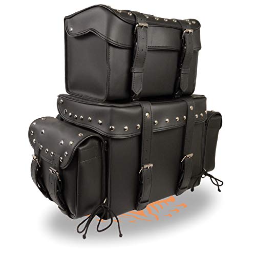Motorcycle Genuine Leather Waterproof Saddlebag Luggage with Gun Holster inside Brown & Blk Stud/Non Stud (Black, Studed Non Leather) - color: Black, style: Studed Non Leather