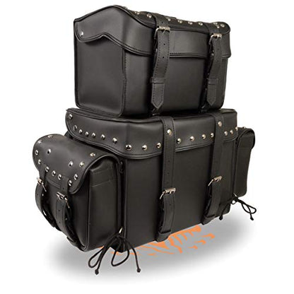 Motorcycle Genuine Leather Waterproof Saddlebag Luggage with Gun Holster inside Brown & Blk Stud/Non Stud (Black, Studed Non Leather) - color: Black, style: Studed Non Leather