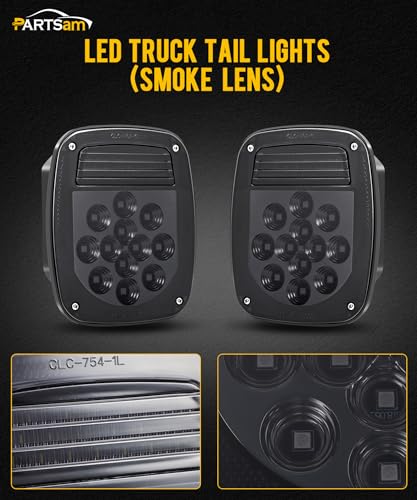 Partsam 2x LED Dump Truck Tail Lights 33 LEDs Universal Stop Turn Backup Reverse Taillights with License Plate Light Smoke Lens Stud Mount Hardwired Replacement for Wrangler TJ YJ CJ-5 CJ-7 12V IP67 - color: Smoke Lens
