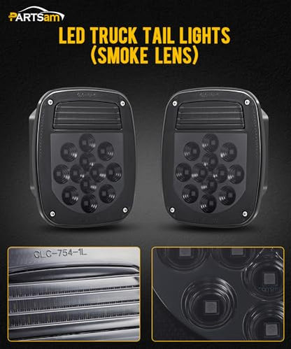 Partsam 2x LED Dump Truck Tail Lights 33 LEDs Universal Stop Turn Backup Reverse Taillights with License Plate Light Smoke Lens Stud Mount Hardwired Replacement for Wrangler TJ YJ CJ-5 CJ-7 12V IP67 - color: Smoke Lens