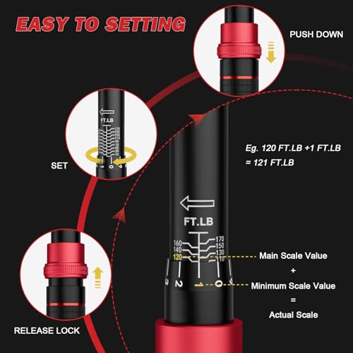 VANPO 1/2-Inch Drive Click Torque Wrench, 10-170 Ft-Lb for Lug Nuts & Car - size: 1/2-Inch (10-170 Ft-Lb / 13.6-230.5 Nm)