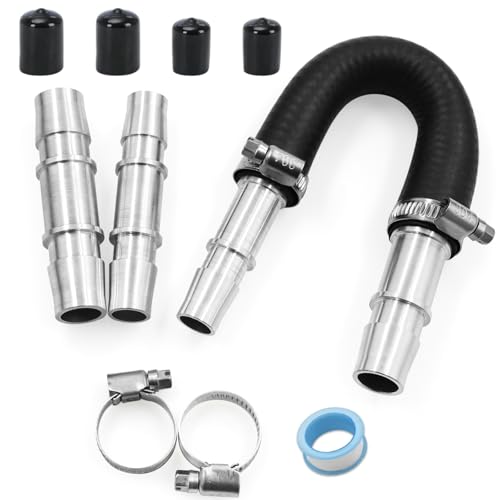 626-001 Upgrade Aluminum Engine Heater Core Bypass Kit with 5/8" 3/4" Hose Fit for Most Common Heater Hoses (with seal tape & cap)