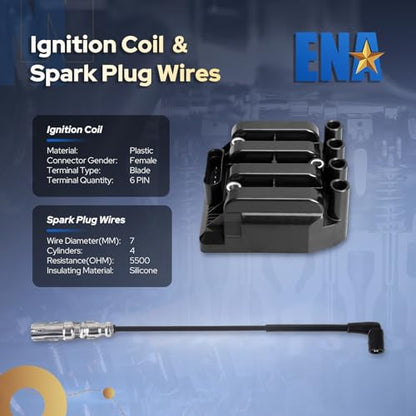 ENA UF484 Ignition Coil Pack with Spark Plug Wire Set 27588 Compatible with Volkswagen 2001-2009 Beetle, 2001-2007 Golf, 2007-2010 Golf City, 2006 GTI, 2001-2010 Jetta, 2007-2009 Jetta City 2.0L L4
