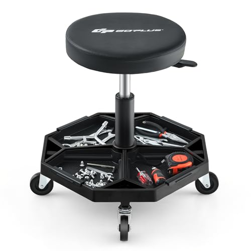 Goplus Mechanic Stool with Wheels, Magnetic Tool Tray, 330LBS Capacity - color: Black, size: Tool Tray