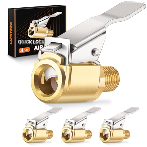 4-Pack Air Chuck Quick Connect, Brass Tire Air Chuck with Clip Adapter Compatible with Schrader Valve, No Leakage Tire Inflator Nozzle Adapter, Unscrewed Connection Converted to Locking Connection - size: 4-Pack Speed Clip