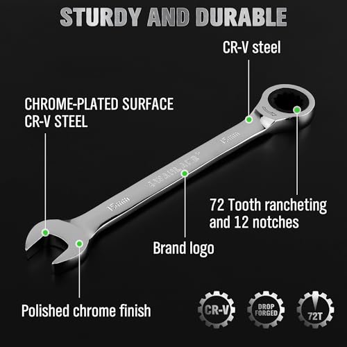 24-Piece Combination Ratchet Wrench Set, Metric (6-18mm) & SAE (1/4''-3/4'') Wrenches Set, 12-Point 72-Tooth Ratchet Spanners with Magnetic Base Organizer, Chrome Vanadium Steel for Auto Mechanic Tool - style: Ratchet Metric & SAE