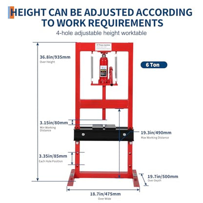 GAOMON Superior 6 Ton H-Frame Hydraulic Shop Press – Adjustable Height Benchtop Press with Movable Plates, Particulate Cover – Professional Steel Hydraulic Power Equipment for Garage, Auto Repair
