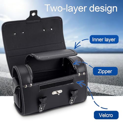 Fully Upgraded Motorcycle Bag,thickened PU leather,With Anti-Theft Buckle & Password Lock Tail Bag,Dual Independent Side Pockets,Multi-Purpose Motorcycle Tool Bag/Saddle Bags,Universal Black