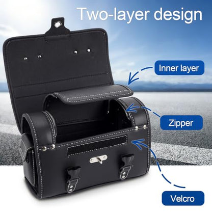Fully Upgraded Motorcycle Bag,thickened PU leather,With Anti-Theft Buckle & Password Lock Tail Bag,Dual Independent Side Pockets,Multi-Purpose Motorcycle Tool Bag/Saddle Bags,Universal Black