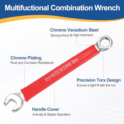 HARFINGTON 2Pcs Metric Combination Wrench 9mm 12-Point Box & Open End CR-V - size: 9mm