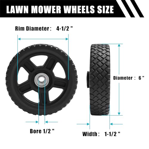 6 Inch Lawn Mower Wheels kits with Bolts & Nuts - Set of 2 Push Mower Plastic Wheels Fits Craftsman Mower Generator Garden Tiller Most Standard Lawn Mowers (6×1.75'') - size: 6 inch