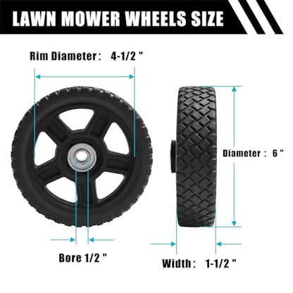 6 Inch Lawn Mower Wheels kits with Bolts & Nuts - Set of 2 Push Mower Plastic Wheels Fits Craftsman Mower Generator Garden Tiller Most Standard Lawn Mowers (6×1.75'') - size: 6 inch