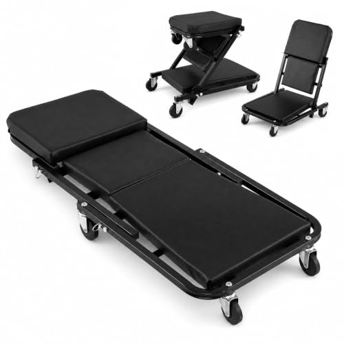 Goplus 36" 3-in-1 Folding Mechanic Creeper, Lay Down or Sit - color: Black, size: 36"