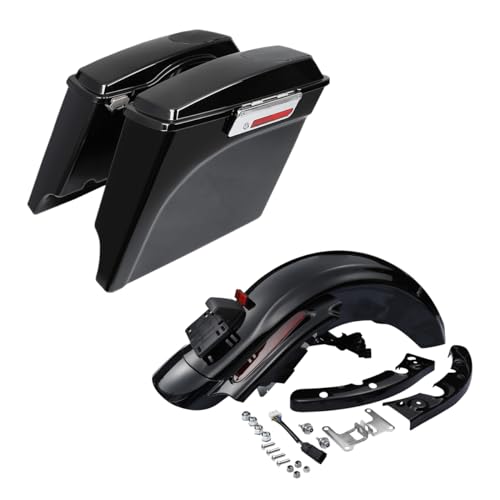 TCT-MOTORPARTS 5" Stretched Saddlebags Saddle Bags w/5x7" Speaker Lids & LED Rear Fender System Fit For Harley Touring Street Road Electra Glide Road King CVO 2009-2013 - color: Red Led Fender+Saddlebag w/ 5x7'' Cutout, size: Fit for 2009-2013 Touring Mod