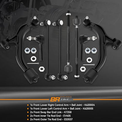 BRTEC Front Lower Control Arms kit Compatible with Chrysler Town & Country 2001-2007, Voyager 2001-2003, Dodge Caravan & Grand Caravan 2001-2007 Sway Bar End Link Tie Rod Ends Front End Suspension kit