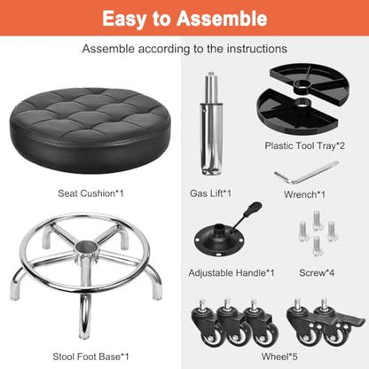 JOSTZHXIN Garage Mechanic Stool Chair Rolling Shop Chair, Height Adjustable Garage Shop Seat, Low Stools with Storage Tray, Rolling Stool for Salon SPA Tattoo (Style 1) - style: Style 1