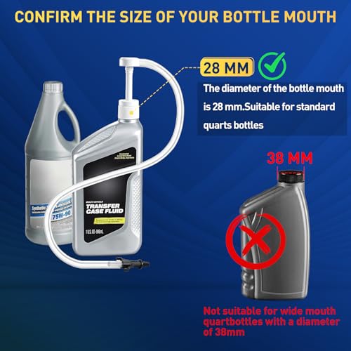 Fluid Pump for Standard Quart Bottles, 8cc Per Stroke, Premium Fluid Transfer Pump with Fixed Clasp, Transfer Gear Oil, Differential & Transmission Fluid (28mm)