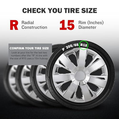 15" Universal Wheel Rim Cover Chrome Hubcaps Snap On Car Truck SUV - color: 5077-Chrome-15