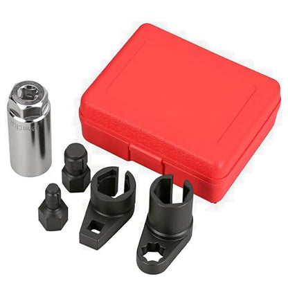 A ABIGAIL 5 PCS Automotive O2 Oxygen Sensor Socket Offset 02 sensor Wrench Remover Tool and Thread Chaser Tool - color: Red