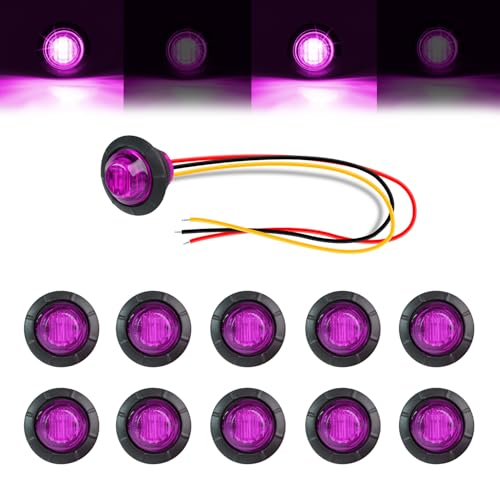 TMH 10 Pcs Strobe + Marker Lights 3/4 Inch Purple LED Mini Round Bullet Light, Dual Function Steady & Flash 12V DC Flush Mount with Grommet for Truck, Trailer, RV, ATV, Van - color: Purple 10 Pcs, size: Pack of 10