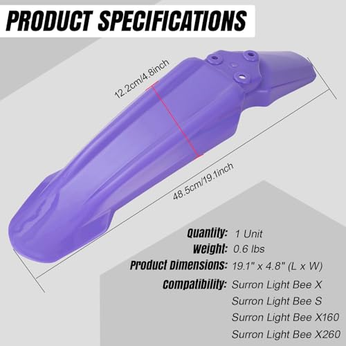 Dirt Bike Front Fender,Dirtbike Front Fender for Sur Ron/Surron/Light Bee/X160/X260, Purple (Not Fits RST Fork) - style: Purple