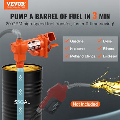 VEVOR Fuel Transfer Pump, 12V DC 20 GPM 1/4 HP, High Flow Cast Iron Gasoline Extractor Pump with Fuel Collection Box Design for Gasoline, Diesel, Kerosene, Ethanol & Methanol Blends, and Biodiesel - size: 12V 20GPM without Accessories