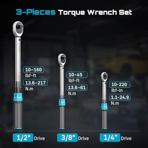 Seesii Torque Wrench Set 1/4" 3/8" 1/2" Drive - size: 1/4" 3/8" 1/2" Drive Torque Wrench Set
