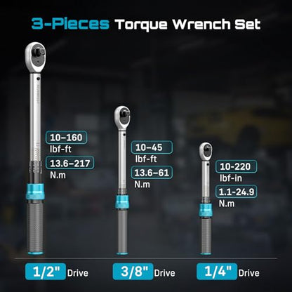 Seesii Torque Wrench Set 1/4" 3/8" 1/2" Drive - size: 1/4" 3/8" 1/2" Drive Torque Wrench Set