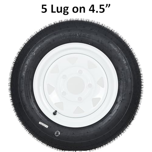 Garvee 2-Pack Trailer Tires On Rim 5.30-12 530-12 530X12, Load Range C, 6PR, 5 Lug 12 In. White Spoke Wheel, 5 On 4.5" Durable Trailer Tire Travel/Camper/Utility/Boat, Set of 2 - size: 5.30-12, style: 5 Lug