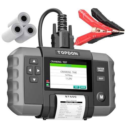 TOPDON BT600 12V 24V Car Battery Tester, 3.5" Screen with Built-in Printer