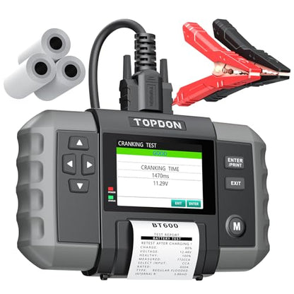 TOPDON BT600 12V 24V Car Battery Tester, 3.5" Screen with Built-in Printer