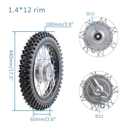 TDPRO 12’’ Front Wheel 60/100-12 & 10’’ Rear 80/100-10 Drum Brake Wheel for Dirt Pit Bike KLX110 KX65 Thumpstar 70cc-125c CRF50 XR50 Motorcycle