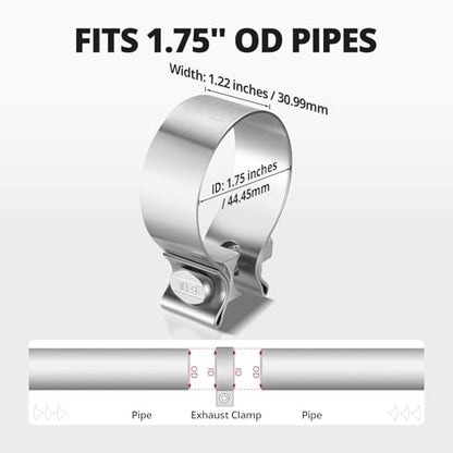 EVIL ENERGY 1.75 Inch Exhaust Clamp, 1 3/4" Narrow Band Muffler Clamp Stainless Steel for Pipes, Mufflers, Catalytic Converters 2PCS - size: 1.75 inch