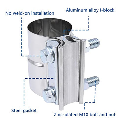 Exhaust Pipe Clamp 3.0 Inch Butt Joint Exhaust Clamp for 3" ID to 3" OD Pipe with Seal Band Clamp Sleeve 3 Inch Width 304 Stainless Steel (2PCS) - color: 3.0 in - 2 Pcs