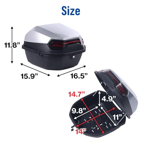 Japard Motorcycle Top Case 42L Daily Rear Tail Box Trunk, Lockable Storage Carrier, Waterproof Universal Mounting for Helmet Luggage (Silver White) - color: CLEARANCE! Silver White