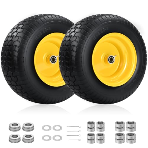 2 Pcs 16x6.50-8 Flat Free Tire and Wheel, 3" Offset Hub & 3/4" Bearings - size: 2 Pcs 16x6.50-8 Flat Free 3/4" Bearing