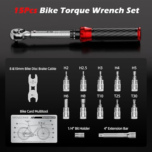 15pcs 1/4" Bike Click Torque Wrench Set, 3-25 N.m/2.21-18.43 Ft.lb - size: 15pcs Bike Torque Wrench Set