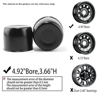 2Pcs 4.9" OD 3.66" H Stainless Trailer Wheel Center Caps for Rim - color: Matt Black, size: 4.9" OD 3.66" H